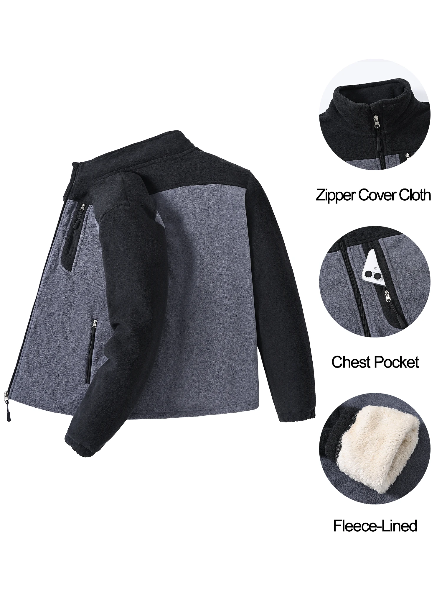 Herren Warme Polarfleece-Jacke mit Vollreißverschluss, Windbreaker mit mehreren Taschen, Arbeits- und Wanderjacke für Herbst & Winter – Detail 6