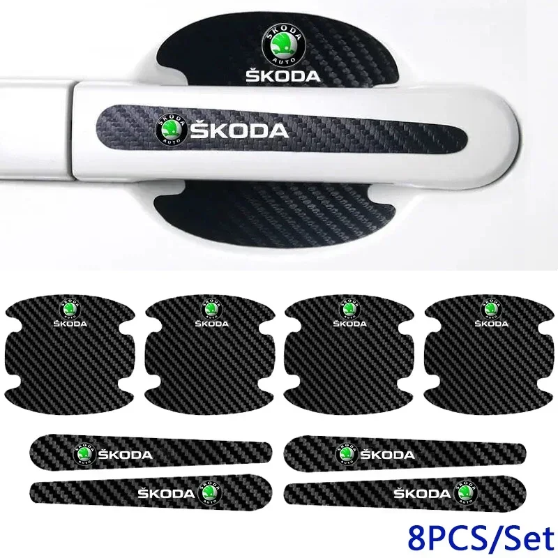 

Car Door Handle Bowl Protection Decals Emblem Sticker for Skoda Badge Yeti Karoq Fabia 2 Rapid Kodiaq Superb Kamiq Octavia Tour