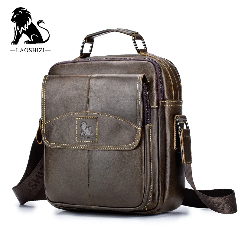 Bolsa de ombro de couro genuíno masculina, bolsa tiracolo multifuncional, bolsa de grande capacidade, 100% couro, marca de moda