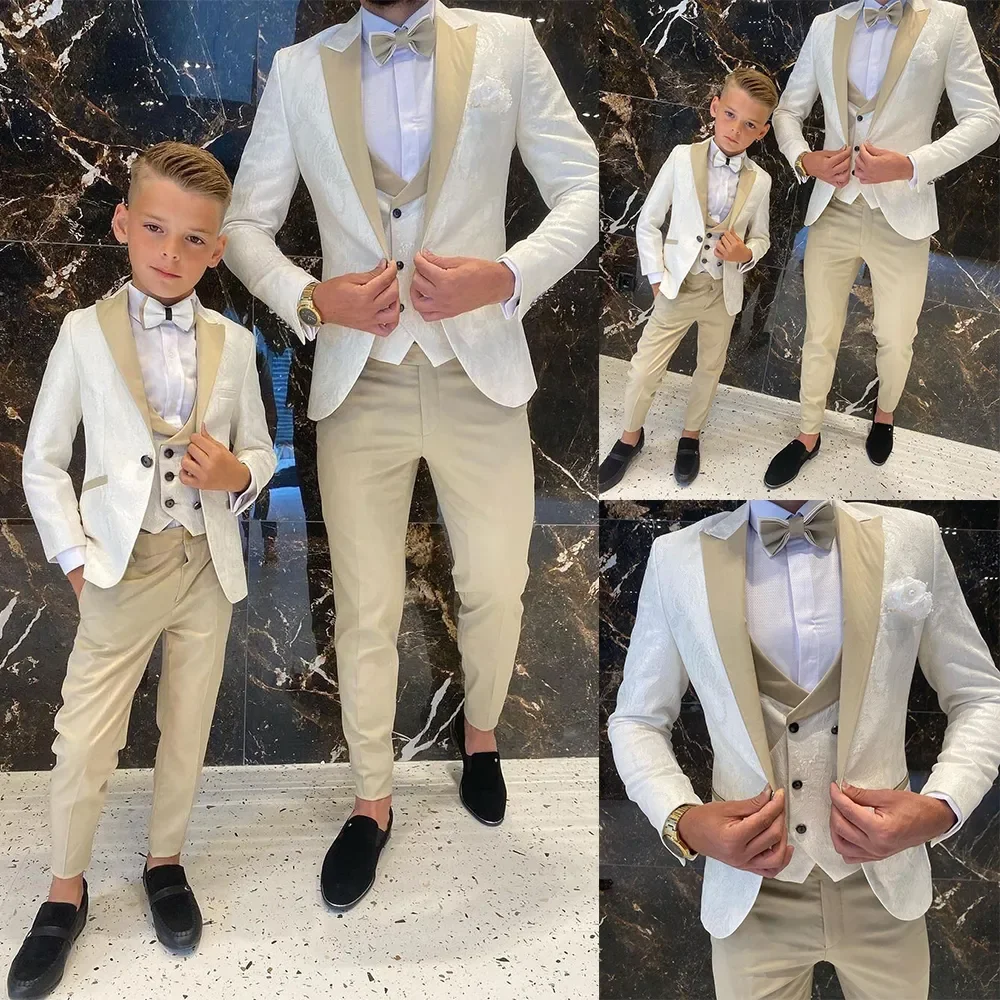 3-piece Floral Pattern Boy Formal Wear Suits Dinner Tuxedos Little Boys Groomsmen Kids For Wedding Party Prom Suit (Jacket+Vest+
