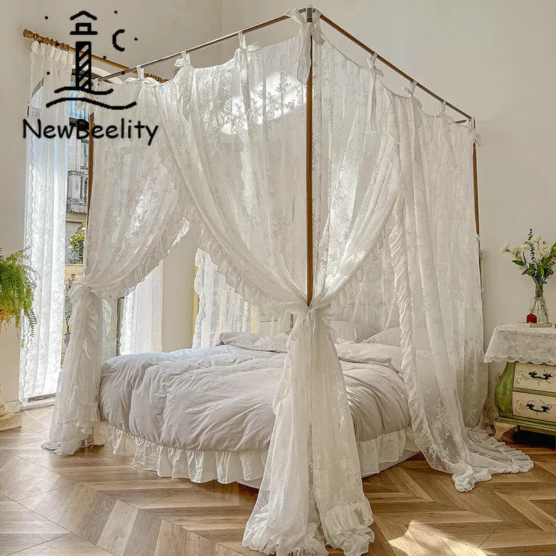 

New Summer French Lace Floor To Floor Mosquito Net Princess Style Upscale Palace Style Three Door Dense Bed Mantle Thickening