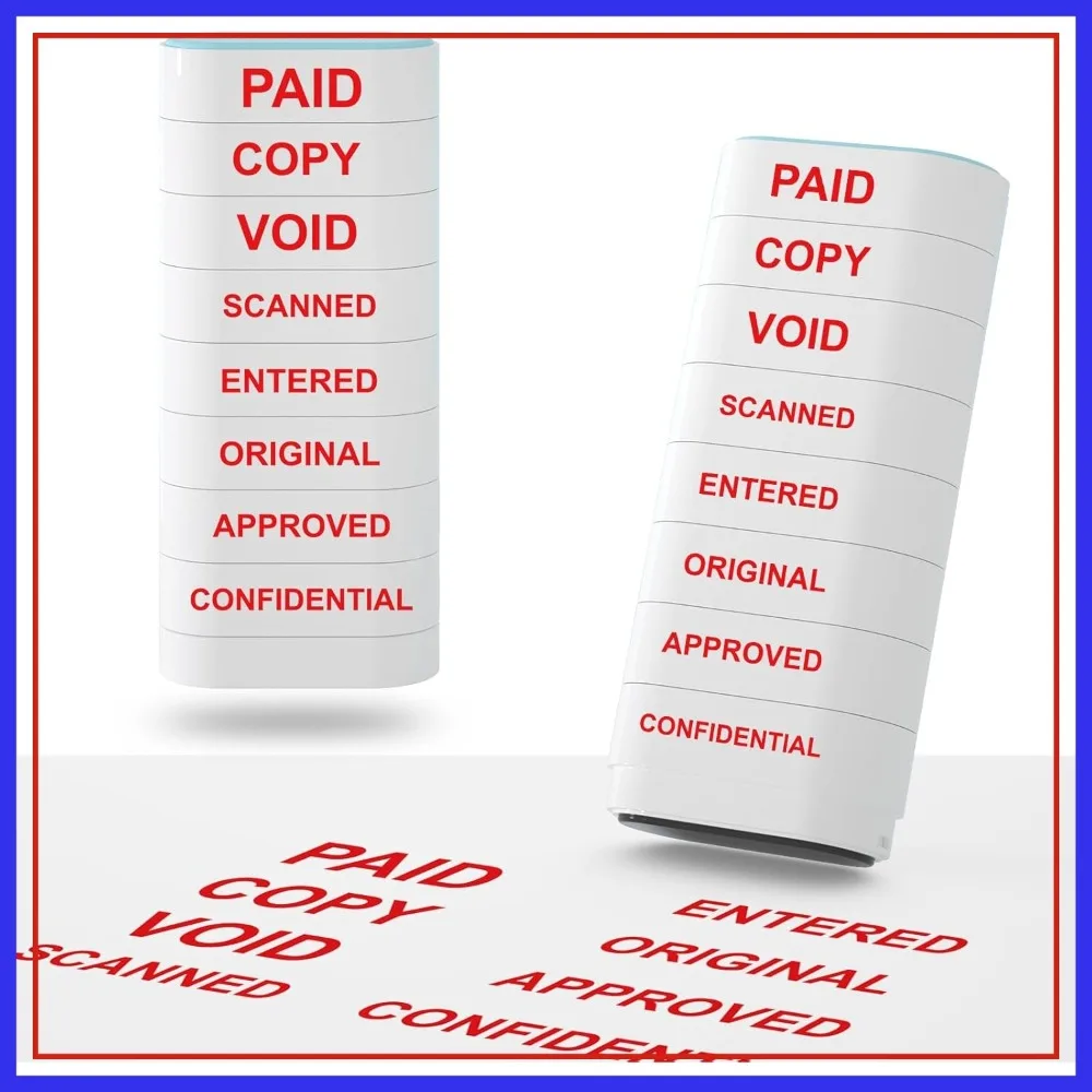 

8-in-1 Self-Inking Office Stamp Set: Paid, Copy, Void, Scanned, Entered, Original, Approved, Confidential - Red Ink