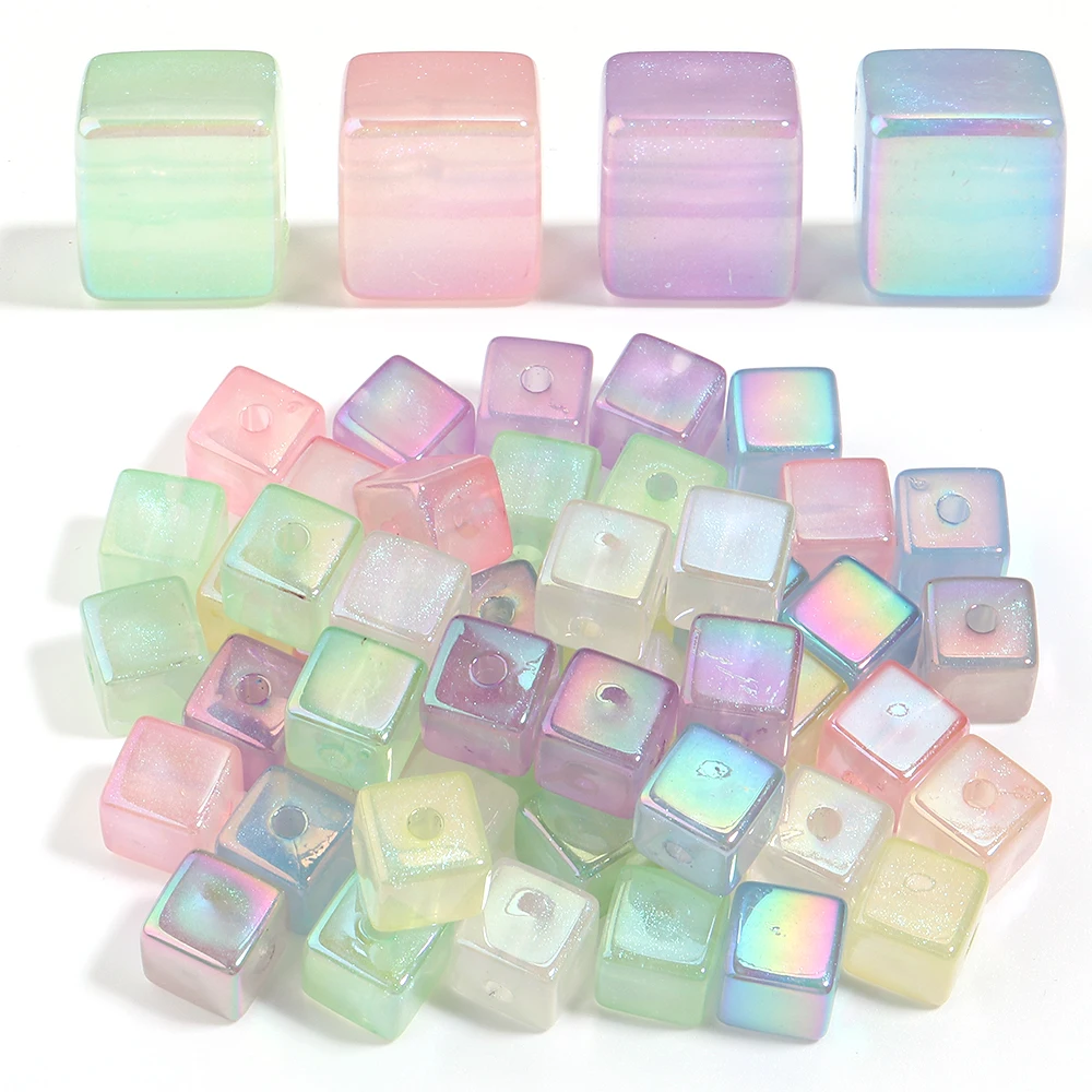10 Stück/Set Leuchtende Quadratische Acrylperlen mit Großem Loch, lose Abstandshalterperlen für DIY Armband, Halskette, Schmuckherstellung, Zubehör – Detail 3