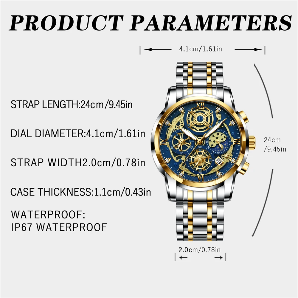 BINBOND ساعات فاخرة للرجال تاريخ كرونوغراف الفولاذ المقاوم للصدأ رجل ساعة مقاوم للماء مضيئة الرياضة العسكرية ساعة كوارتز رجالية #4