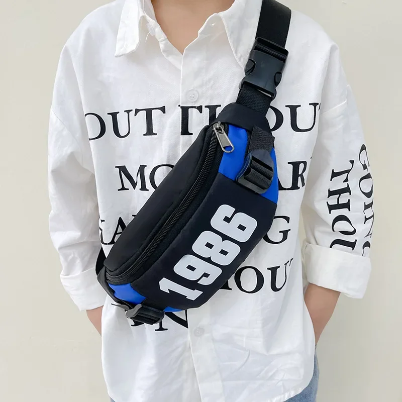 Bolso de cintura con letras a la moda para niños, bolsos de pecho versátiles simples, bolso de hombro de nailon para niñas y niños