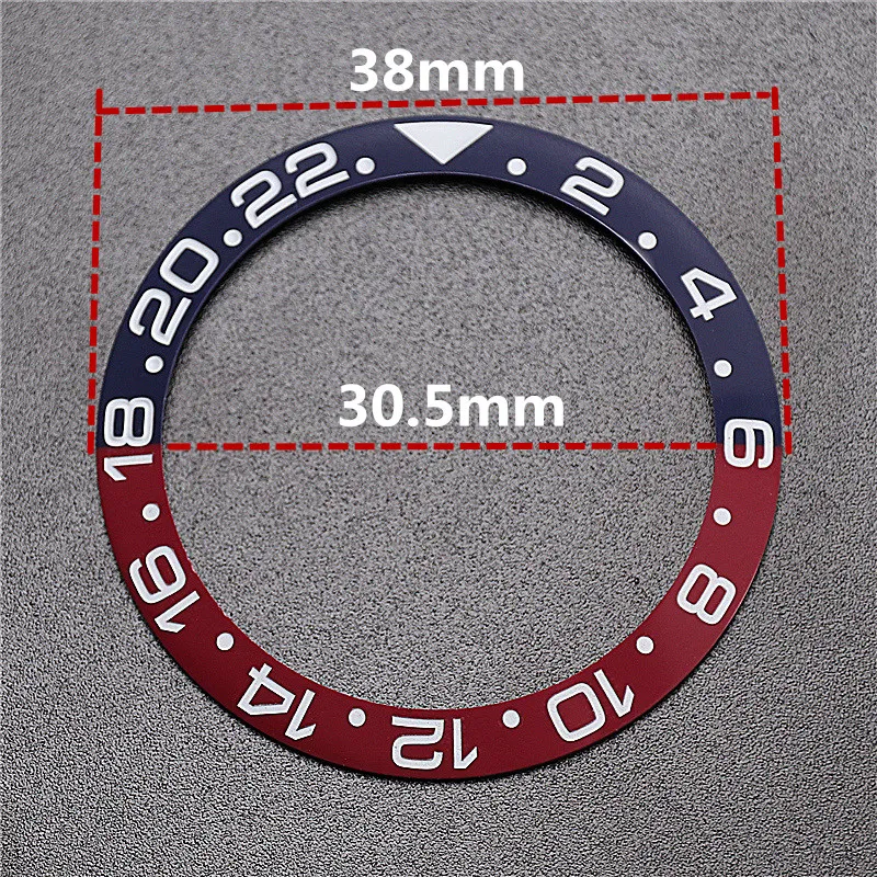 High Quality 38mm Red Blue Ceramic Bezel Insert With Silver Fonts For Gmt Ii Watch Case Ar Clean Factory Original Replacement