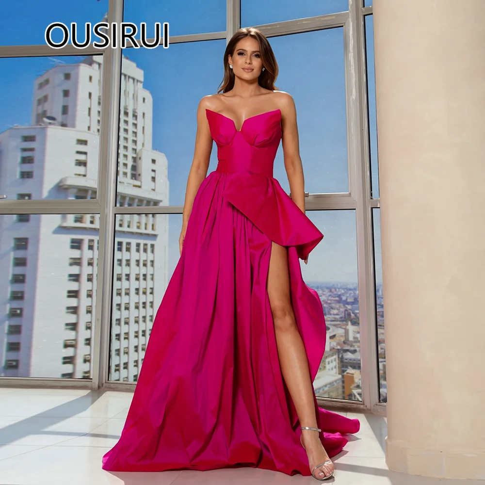 Modest Off-Shoulder Satin Ruched A-line Evening Party Dress Backless Court Side Split Evening Bridesmaid Gown Saudi Custom Made