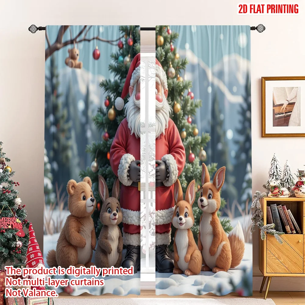 

2pcs 2D flat printing Merry Christmas Popular Window Curtains Cute Santa Claus Gingerbread Friends 100% Polyester Without