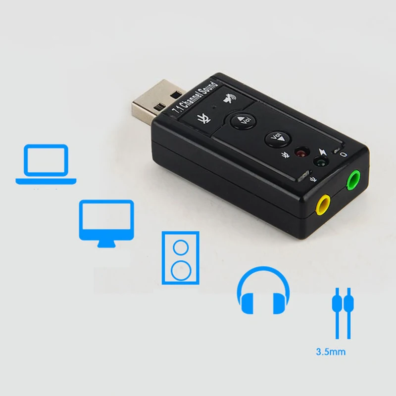 USB 2.0 Virtual 7.1 Sound Card External Audio Convert Adapter 2 Channel Independent Sound Card for Laptop PC Computer Speaker