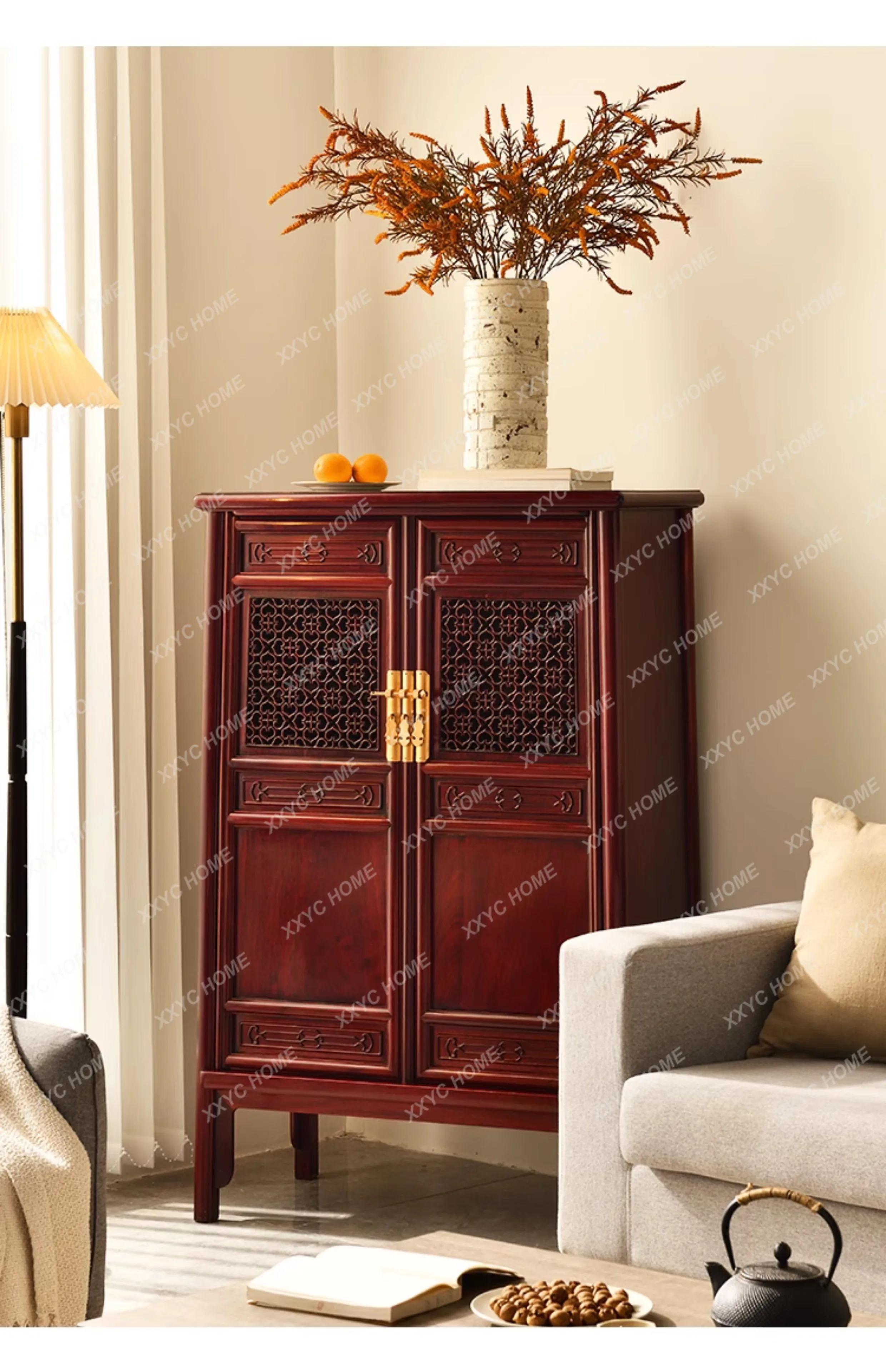 X-S Mahogany furniture storage cloud pattern new Chinese tea cabinet simple and modern HG
