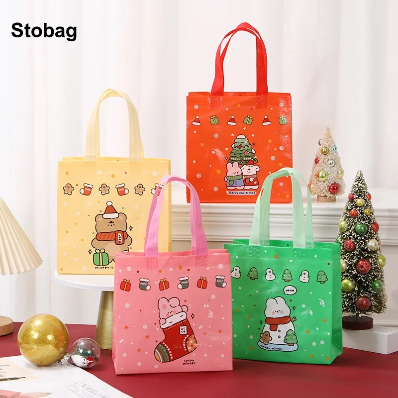 

StoBag 8/20pcs Merry Christmas Non-woven Tote Bags Gift Fabric Candy Package Kids Waterproof Storage Reusable Pouch Party Favors
