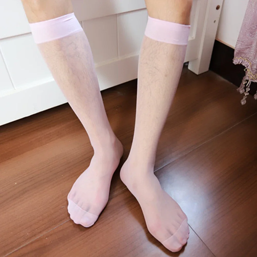 1 para męskich modnych skarpetek biznesowych Casual Formal Dress Tube Socks Ultracienkie bezszwowe przezroczyste gładkie pończochy biznesowe