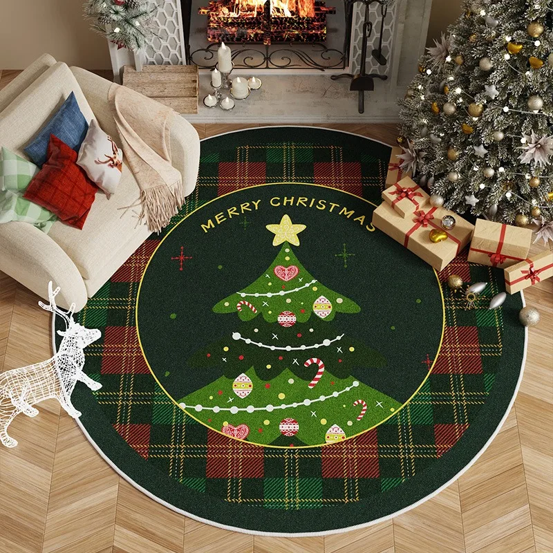 Cute Cartoon Christmas Living Room Large Round Carpet Easy Care Bedroom Children's Rug Home Decoration Festive Atmosphere Rugs