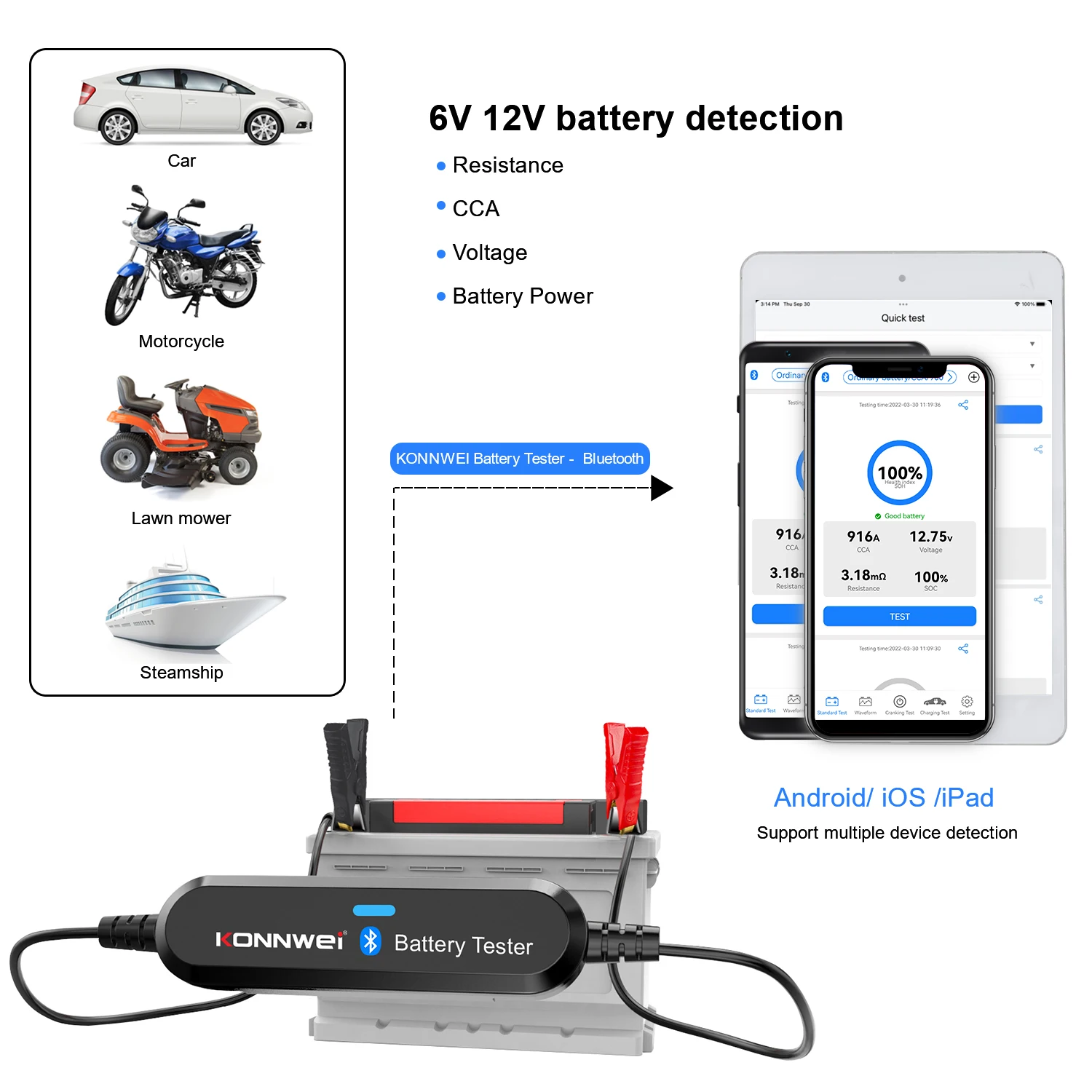 KONNWEI BK200 BK100 6V-12V-24V Car Battery Tester  Bluetooth App Control for Monitoring Charging Tests Car Battery Scanning Tool - view 5