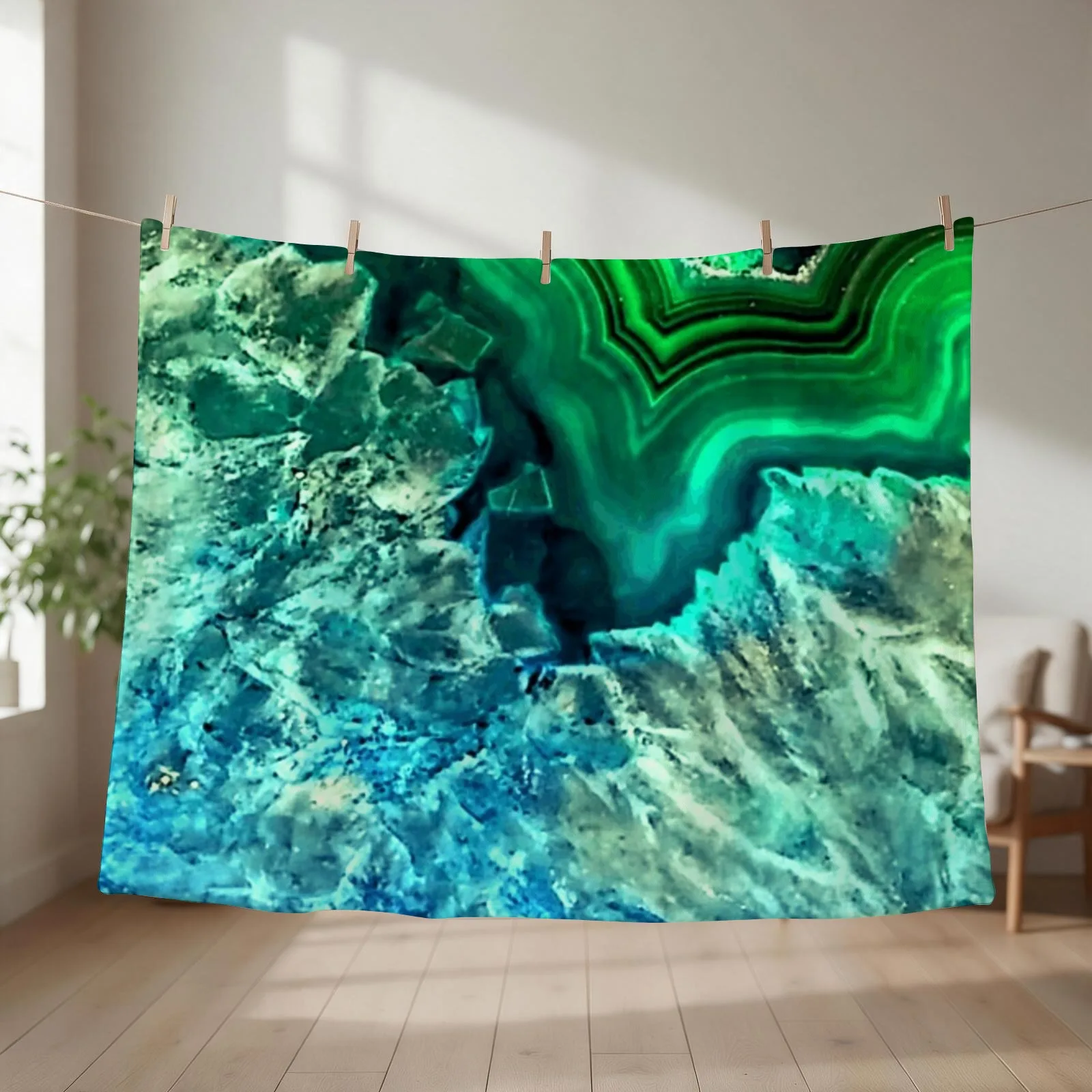 Green and Blue Faux Agate Mineral Gemstone A Line Dress Throw Blanket couch cozy soft plush fuzzy picnic outdoor blanket