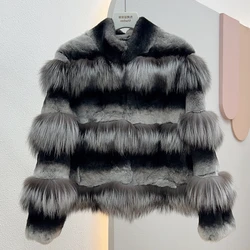 2023 echtes Fell, neue Mode Winter Frauen kurze echte natürliche Rex Kaninchen Pelzmantel warme dicke Luxus Outwear weibliche Jacke