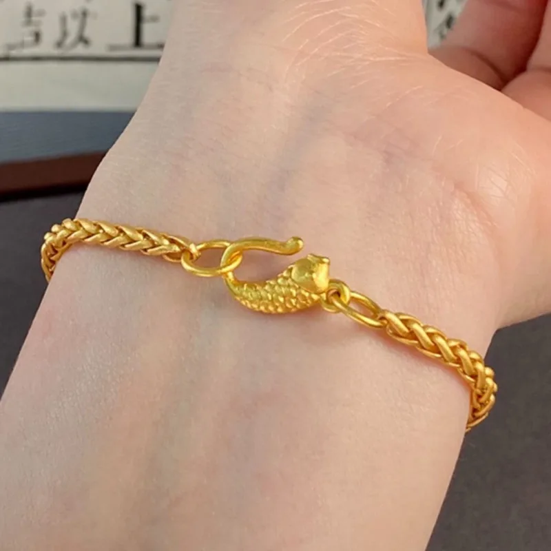 Modern Oriental Wheat Stalk Interlocking Koi Adjustable Luxury Gold-Tone Minimalist Chinese Style Boho Unisex Bracelet Jewelry