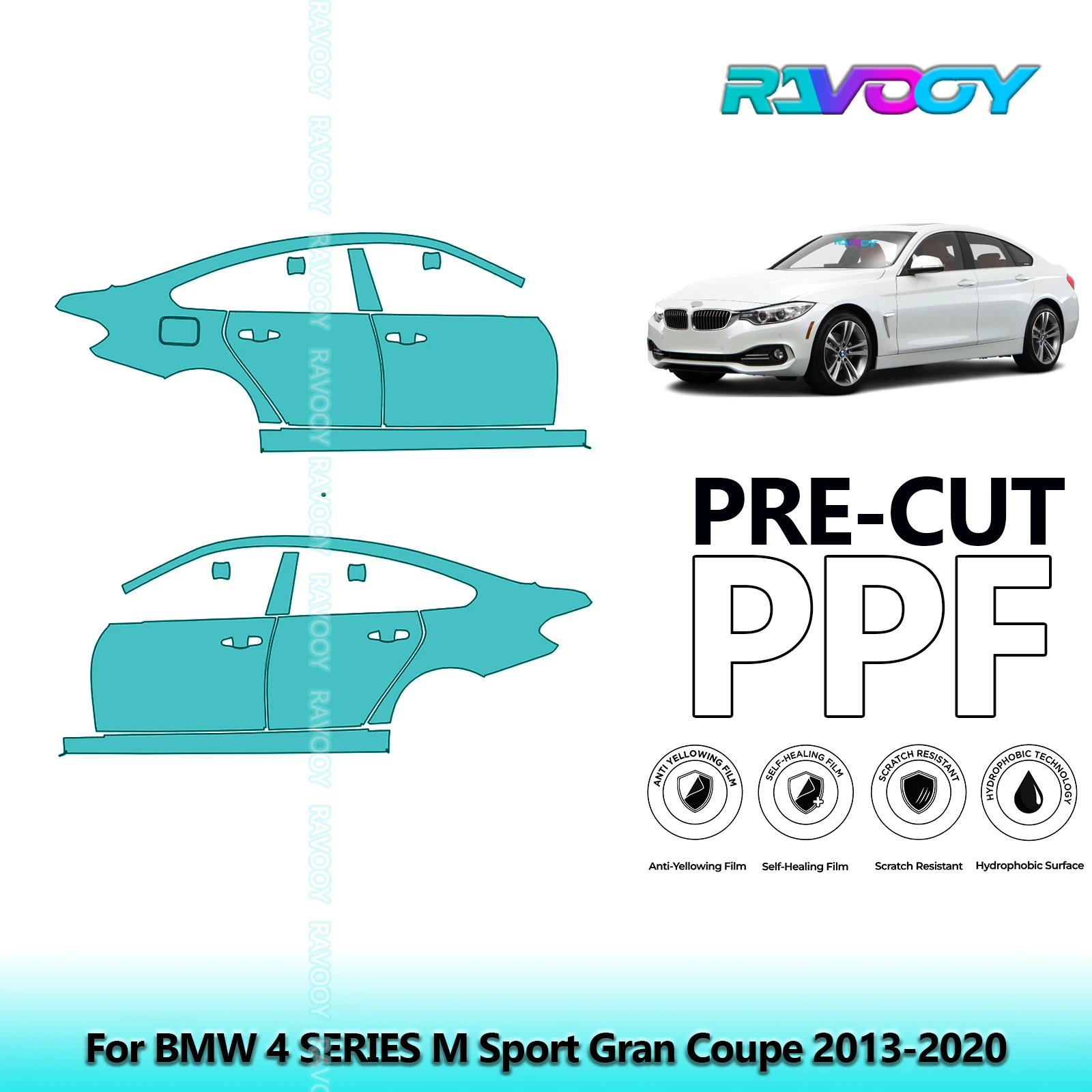 

For BMW 4 SERIES M Sport Gran Coupe 2013-2020 8.5mil Clear Matte Pre-Cut PPF Door & A/B Pillar Kit TPU Paint Protection Film Set