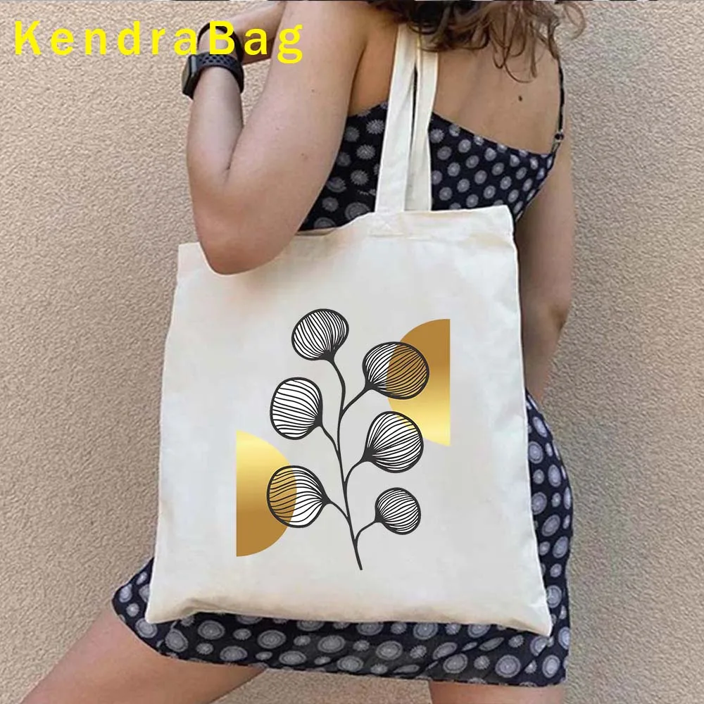 Botanical Abstract Leaf Modern Art One Line Face Floral Geometric Tropical Palm Shoulder Canvas Tote Bag Cotton Shopper Handbags