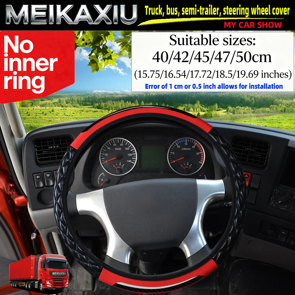 Large-Sized Crystal Carbon Fiber PU Leather Steering Wheel Cover for Truck Van Bus Coach Car Accessories Multiple Sizes Availabl