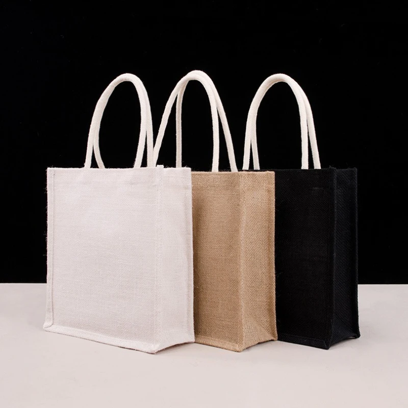 Customizable Solid Color Cotton Rope Portable Linen Bag Waterproof Multifunctional Storage Versatile Hand-held Shopping Jute Bag