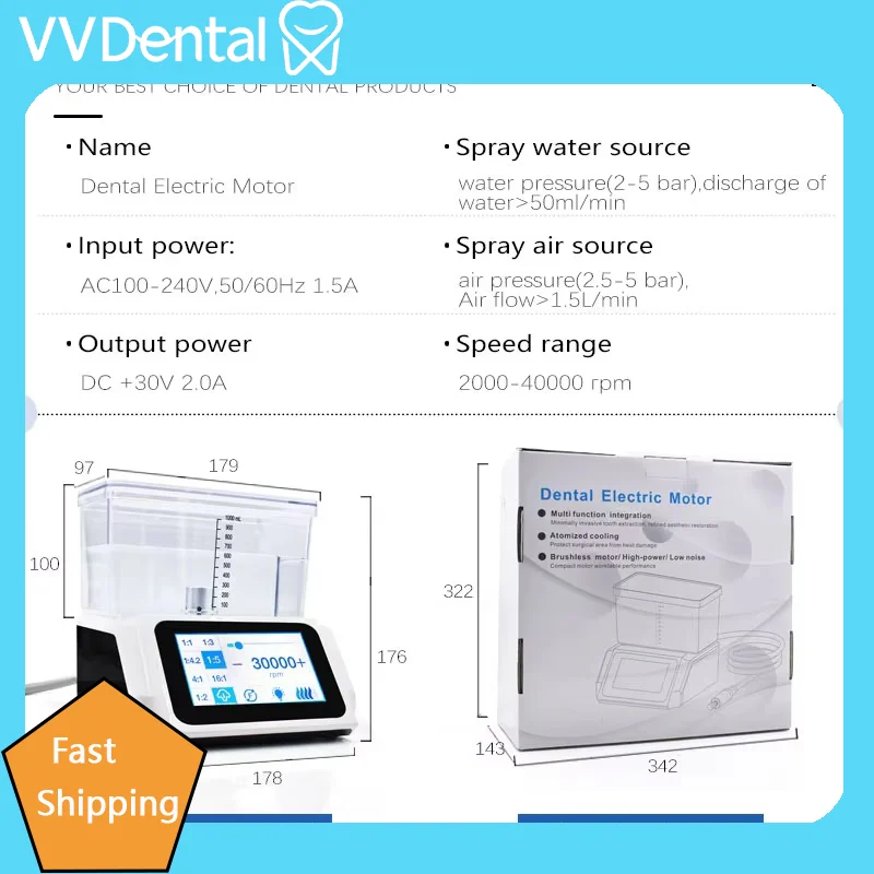 LED Dental Electric Motor 4.5 Inch Color Screen 1000ml Water Tank Brushless Surgery Dental Tool System for Professional Use