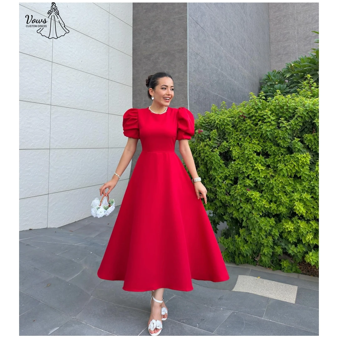 

Vows Satin Cloth Dresses for Special Events Custom Made Line A Prom Gown Round Collar Elegant Wedding Guest Dresses Robe Soiree