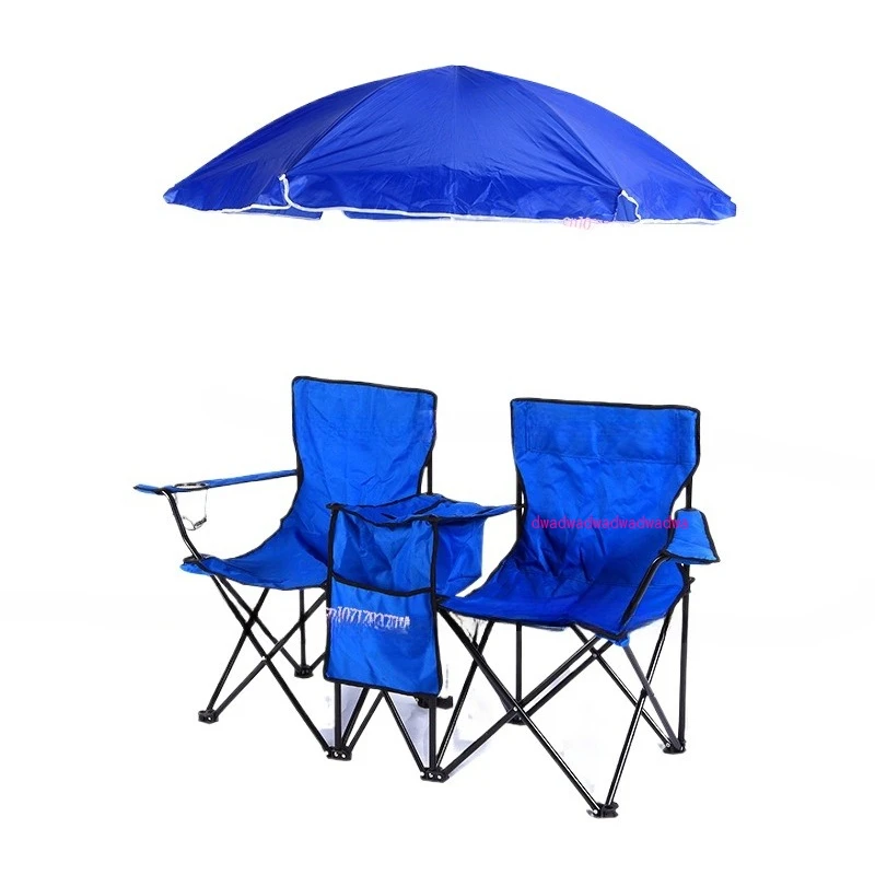

New Outdoor Leisure Beach Chair Portable Camping Stall Folding Sun Protection Sunshade Ice Bag Double Chair