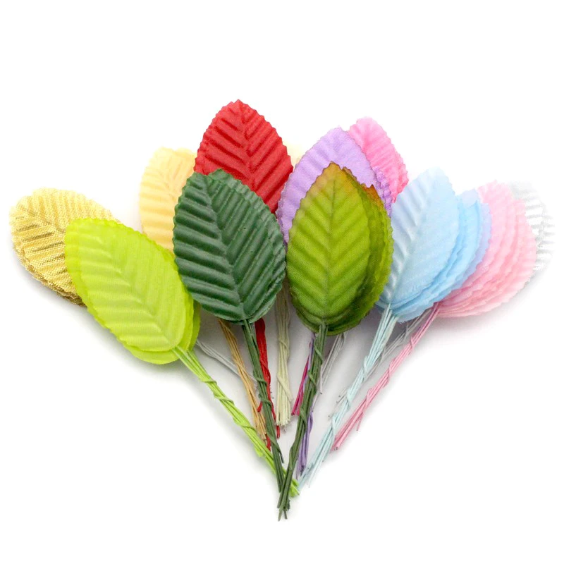 50Pcs Silk Leaf Green Artificial Leaves Bulk Fake Rose Wire Leaves Fabric Leaves For Bouquet Wreath DIY Craft Scrapbooking Decor