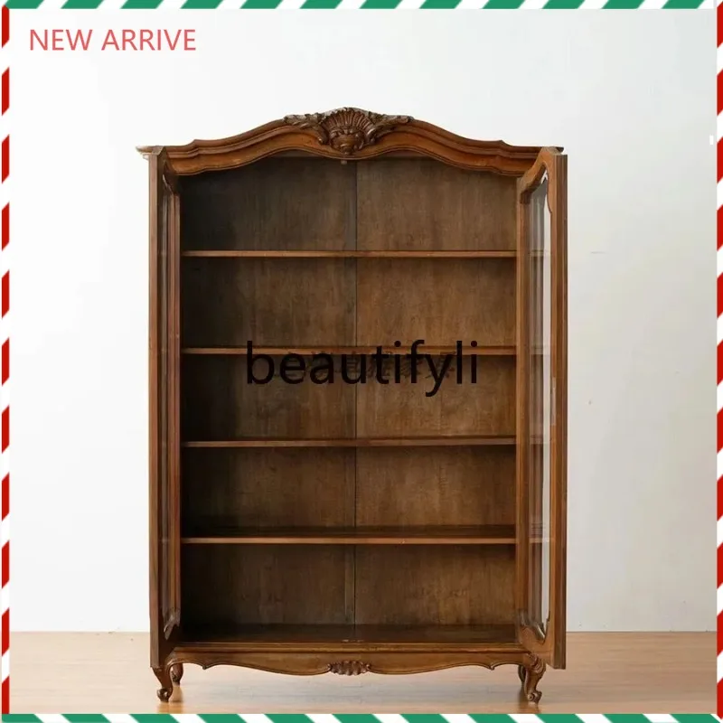 

D2520 European-style household solid wood carving old display cabinet middle antique wine cabinet