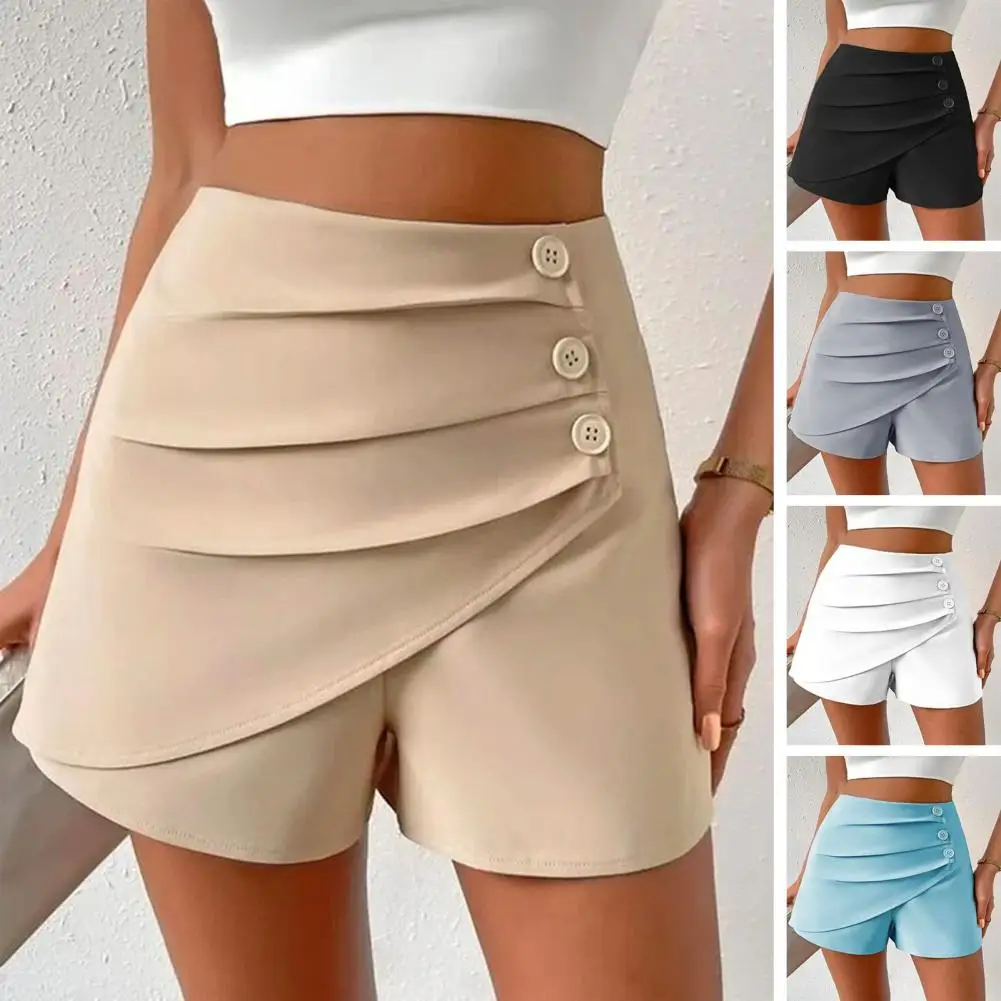 Women Casual Shorts High Rise Shorts Stylish High Waist Women's Summer Shorts with Pleated Button Detail for Tummy Control Slim