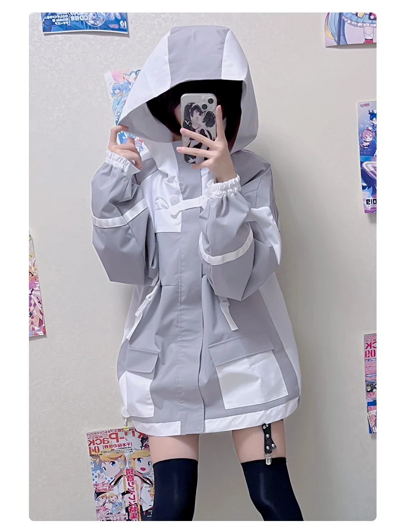 Punk Style Y2K Mine Hard Shell Charge Mass-Produced Coat Autumn and Winter Japanese Girl Water Color Long Sleeve Mid-length Coat