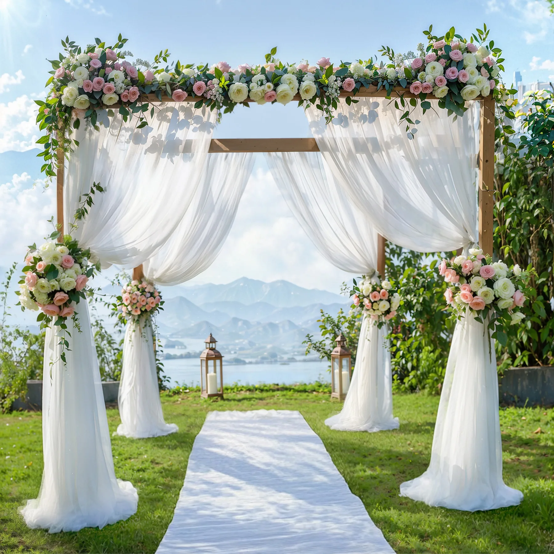 3–10 m Hochzeitsbogen, drapierter Stoff-Hintergrund für Hochzeitsempfang, Tüll-Hintergrund, Geburtstagsfeier, Babyparty, Dorn, Deckendekoration – Detail 10
