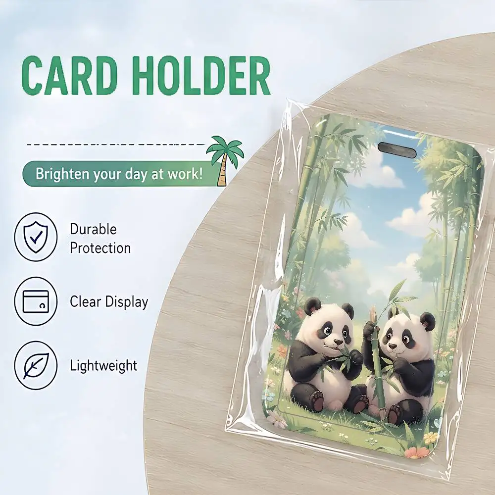 Cute Panda Cartoon ID Badge Holder With Lanyard Neck Strap For Office School Name Card Credentials Case