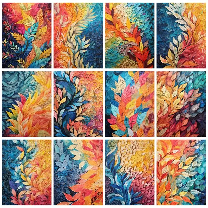 

CHENISTORY 40x50cm Painting By Numbers Colorful Leaves Coloring By Numbers For Adults Kids Canvas Painting Gift Diy Crafts Gift