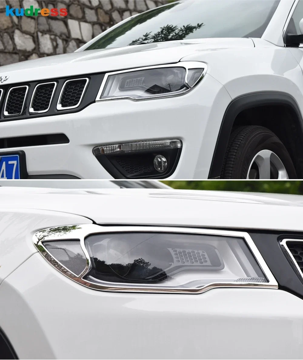 ل جيب البوصلة 2017 2018 2019 2020 2021 كروم سيارة الجبهة رئيس ضوء غطاء المصباح إطار المصباح الزخارف الملحقات الخارجية #5