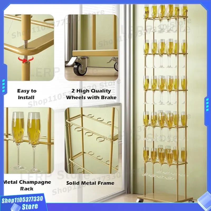 Metal Floor Standing Wine Glass Rack Champagne Goblet Holder Display Stand for Christmas Party Home Bar Storage Organizer