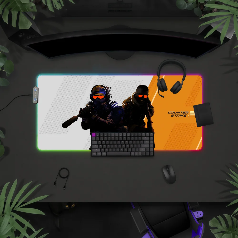 Game C-Counter Strike 2 Mouse Pad RGB LED Light Colorful Game Keyboard Non-slip Cover Desk-mat Surface Waterproof