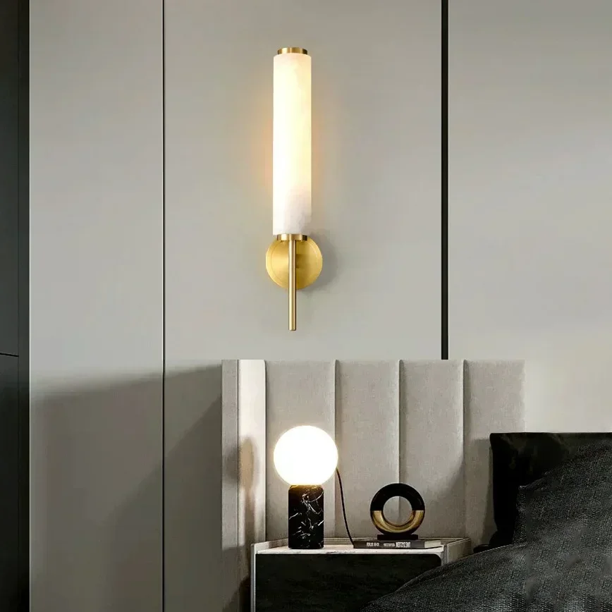 Natural Marble LED Wall Light - Copper Sconce for Foyer/TV Background/Bathroom/Bedroom, Drop Shipping with Good Packaging, Indoo