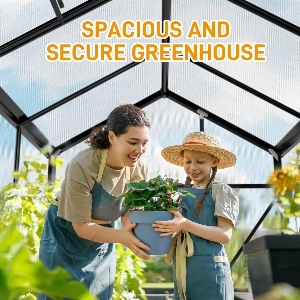 Large Outdoor Heavy-Duty 6x10 FT Polycarbonate Greenhouse with 5 Roof Vents and Aluminum Frame