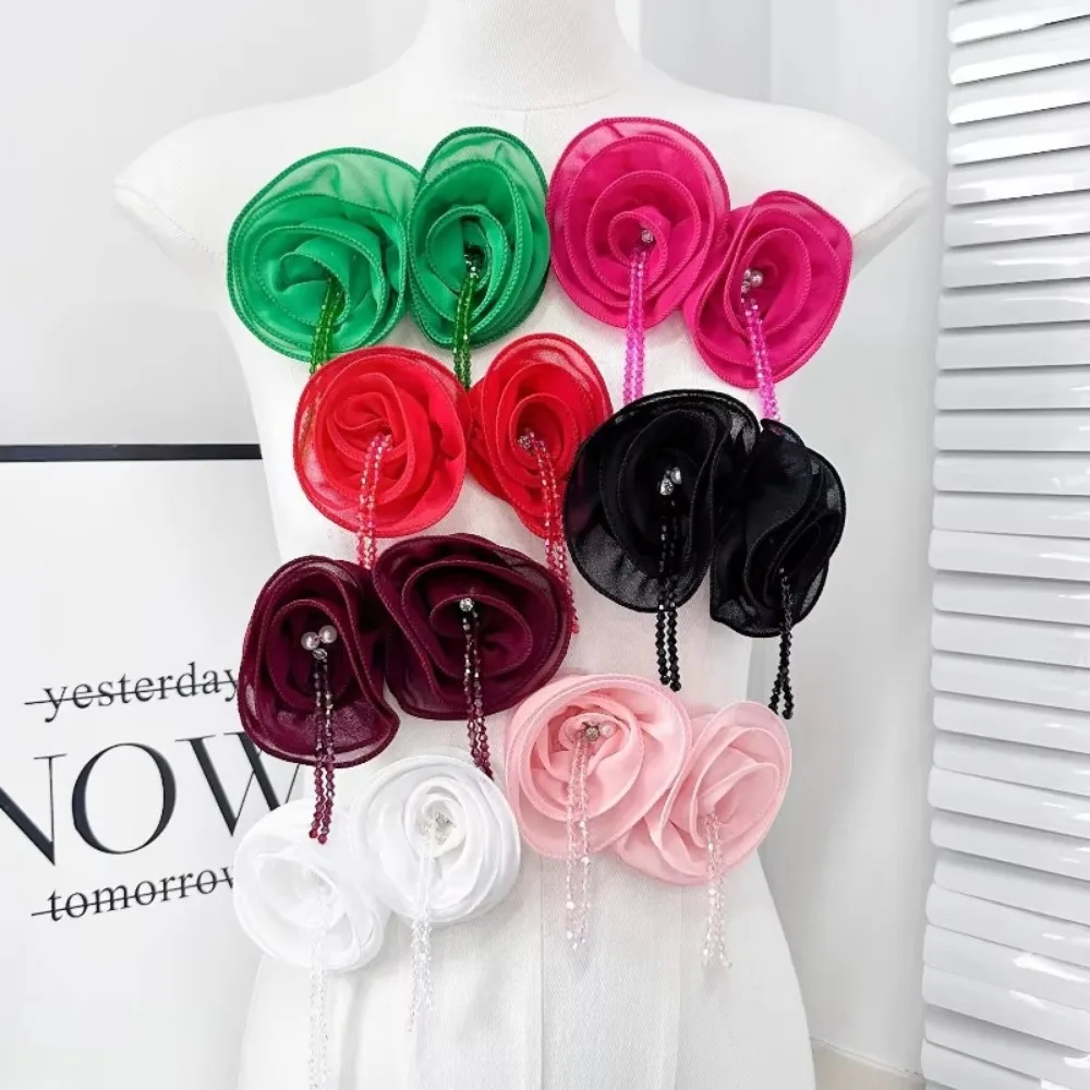 Роскошная 15 см шифоновая брошь с цветком, разноцветная жемчужная кристаллическая цепочка с кисточками, булавки для лацканов, тканевые ювелирные изделия, броши, женские аксессуары