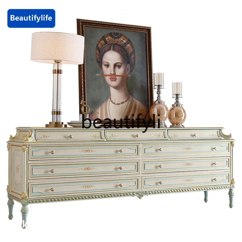 A22 French furniture solid wood painted dining side cabinet European multi-door carved locker