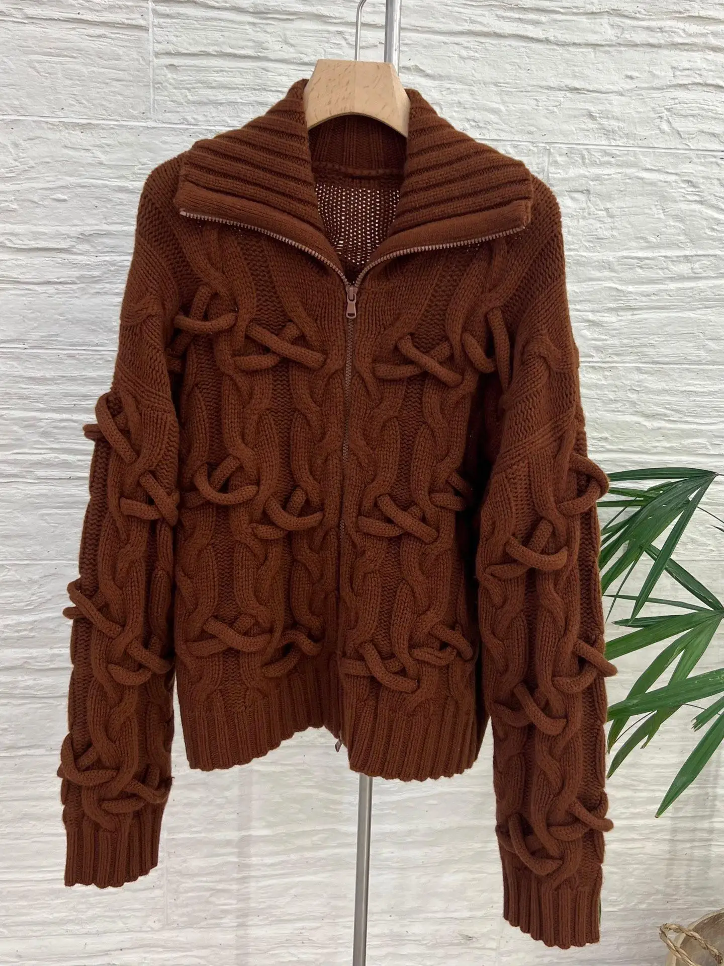 سترة صوفية نسائية فاخرة من صوف الكشمير المحبوك ذات تصميم طية صدر السترة #3