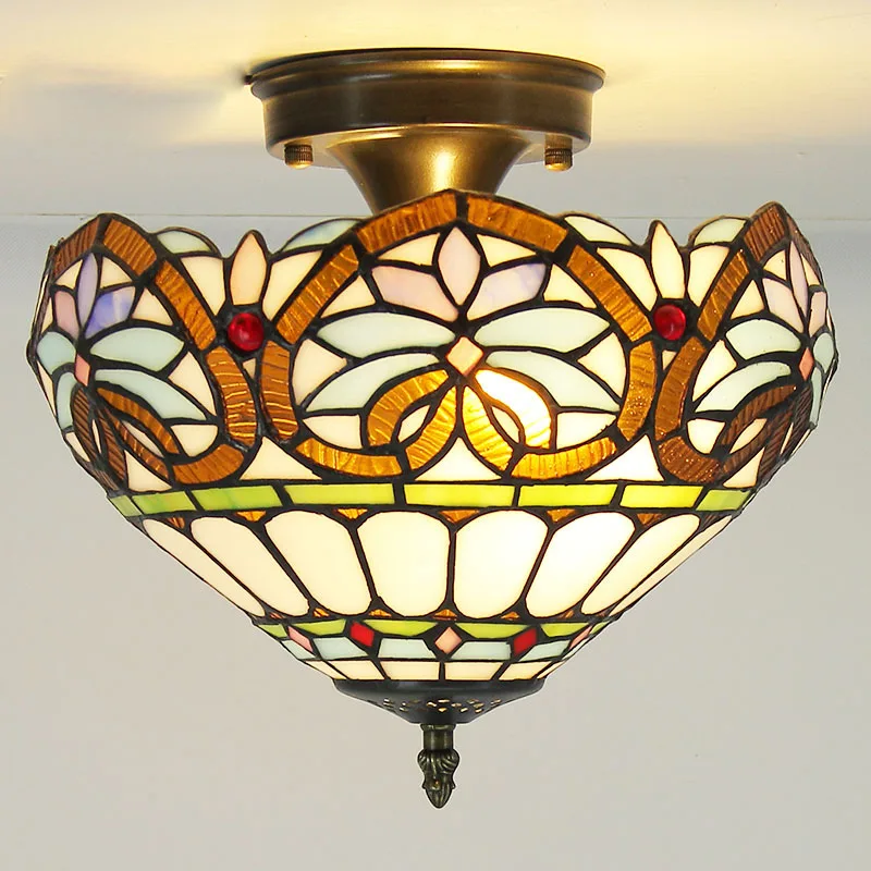 Tiffany Stained Glass Ceiling Lights Mediterranean Baroque Led Hanging Lamp Living Room Bedroom Kitchen Indoor Lighting Fixtures