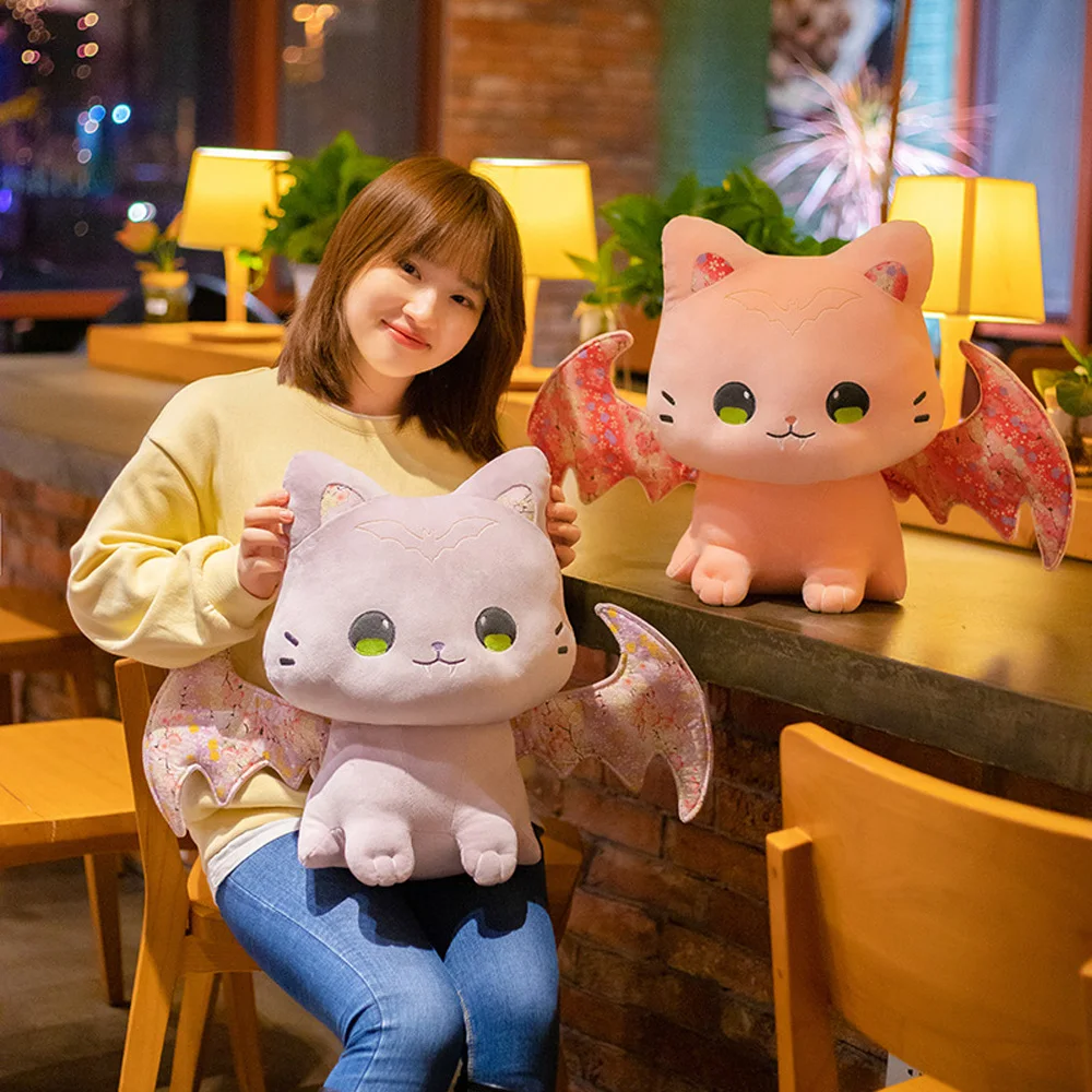 Ultra Soft Cat Stuffed Animal Plush Toys With Bat Wings Chinese Traditional Mascot Winning Luck And Money Fortune and Wealth