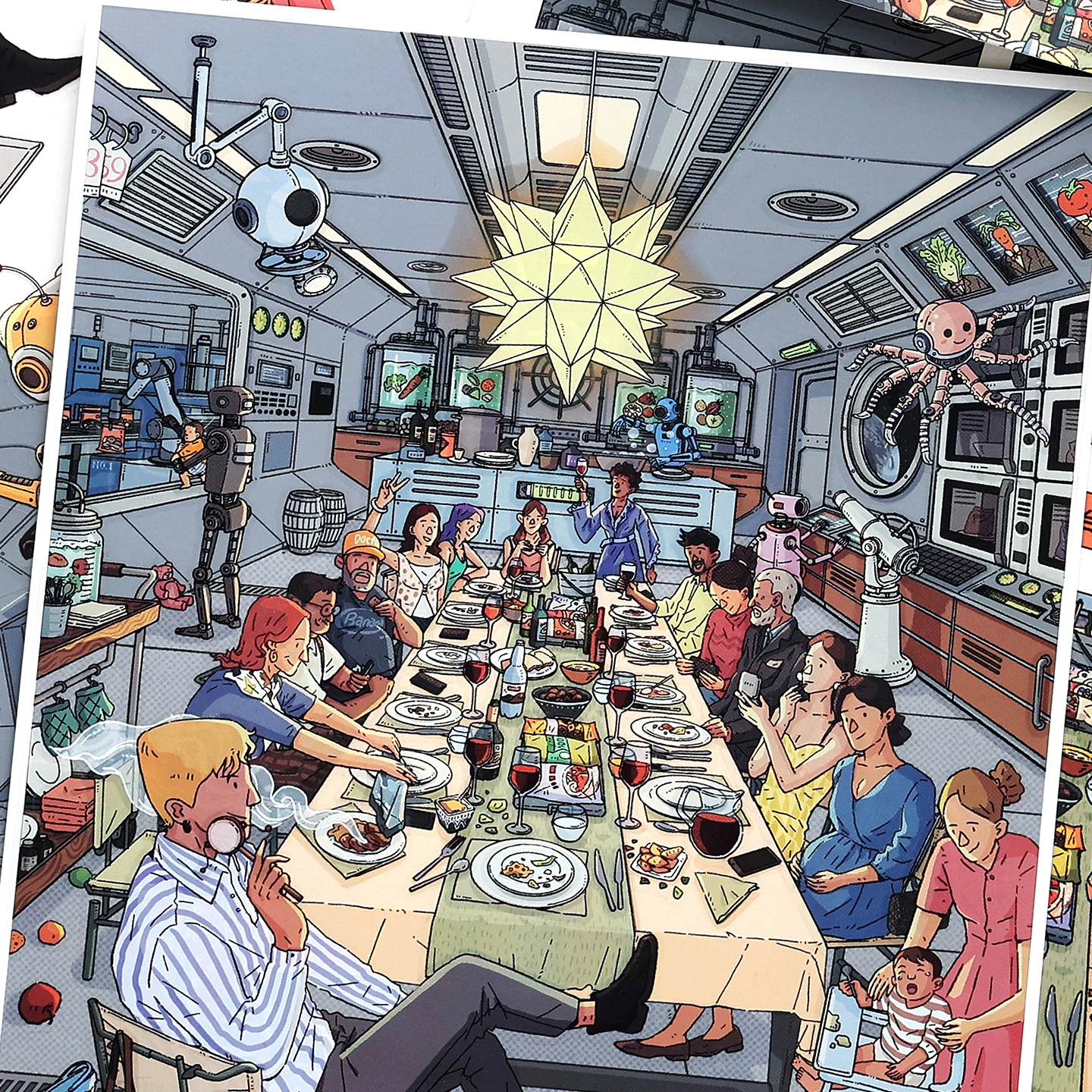 Kawaii Mechanical Restaurant 3D Monster feast Landscape Sticker  DIY Pocket Cabin Scene festival gift
