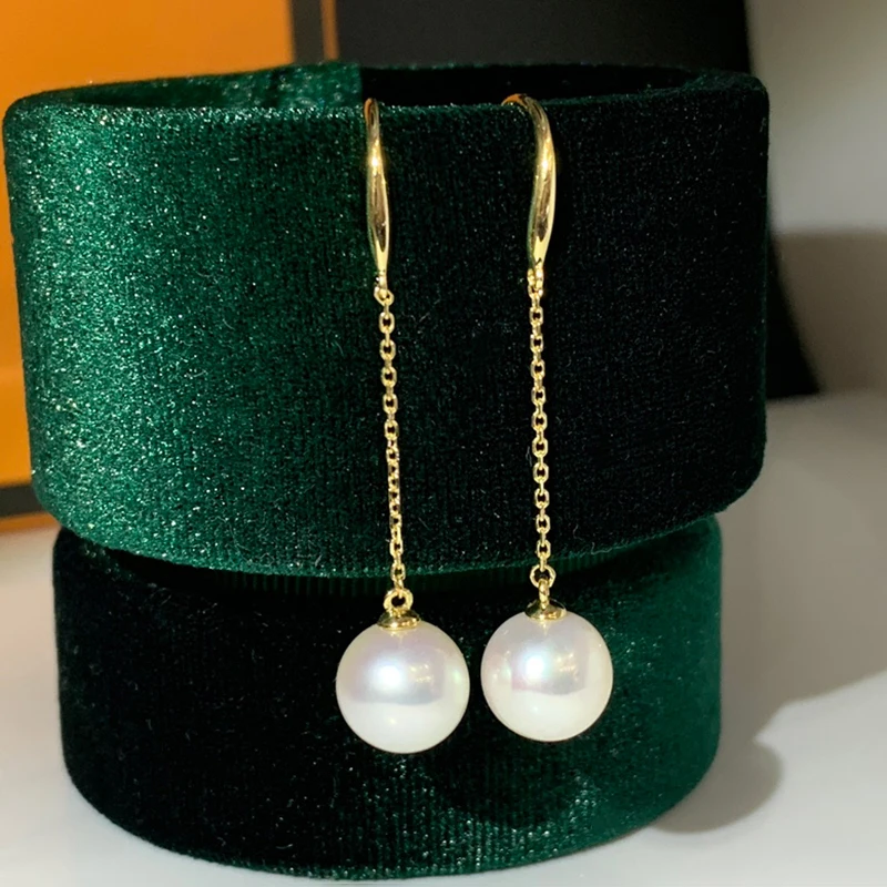 Luxury Jewelry Natural Pearl Long Earrings for Women 18K Thick Gold Setting with 9-10mm High Quality Freshwater Akoya Pearls image 5