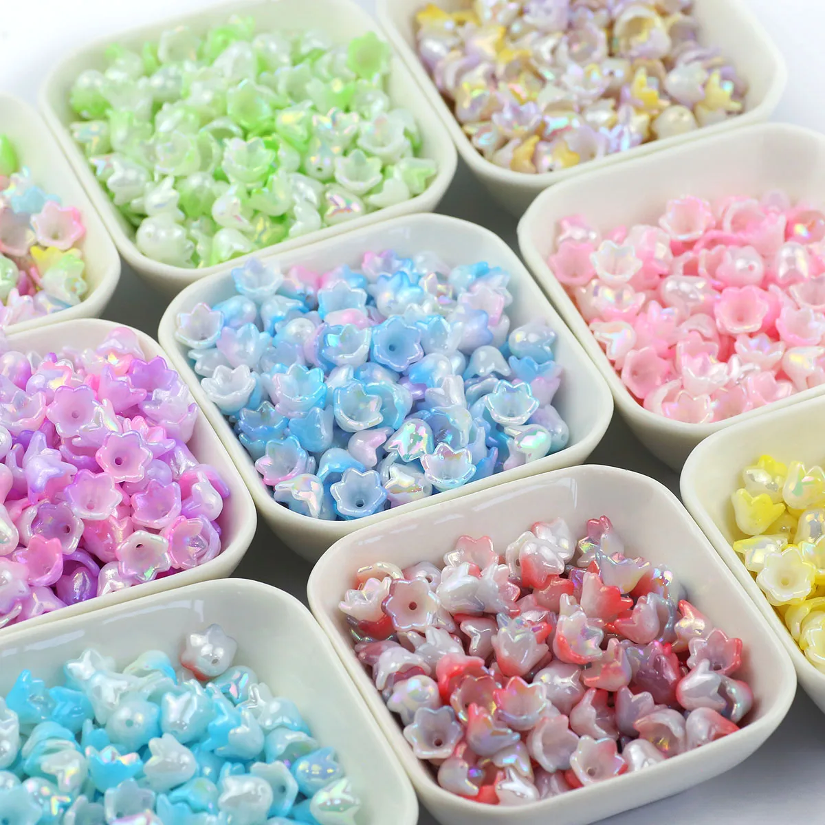 7x8mm Farbverlauf Mischfarben Acryl Glocke Orchidee Blume Spacer Lose Perlen Für Schmuck Machen Armband DIY Schlüsselbund zubehör