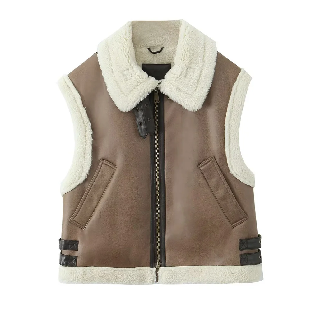 

Autumn New Product Women's Fashion Commuter Collar Sleeveless Vest Fur One Piece Fleece Warm Double sided Tank Top