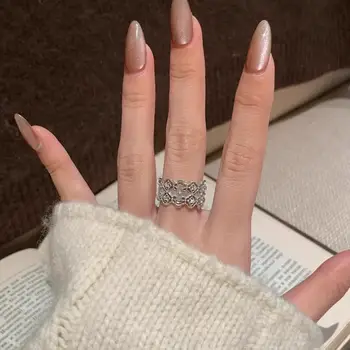 Stříbrný prsten s 925 sterlingovými perlami, elegantní retro dutý krajkový květinový zirkon, nastavitelný otevírací prsten pro ženy, jemné šperky, minimalistické doplňky 12 nejlepší prodej krajka Swarovski - №4